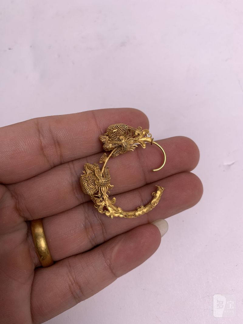 清 金纍丝龙型耳环一对 - 图6